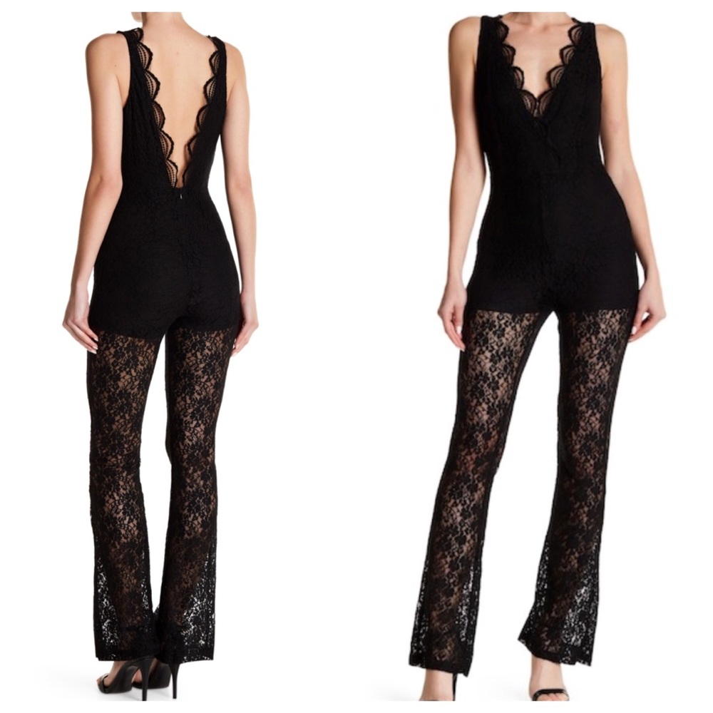 DO + BE V Neck Lace Black Jumpsuit